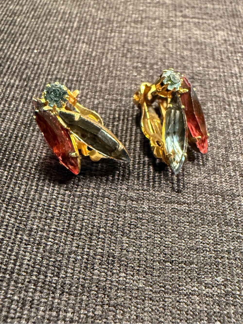 Vintage Burgundy and Blue clip earring